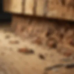 A close-up view of a termite infestation in wooden structures.