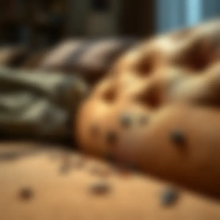 Signs of Infestation on a Couch Infested couch with visible signs of bed bug presence