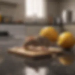 Close-up view of a mouse trap set in a residential kitchen.