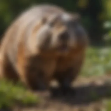 Groundhog foraging in a garden