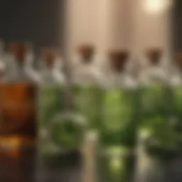 Essential oils in glass bottles