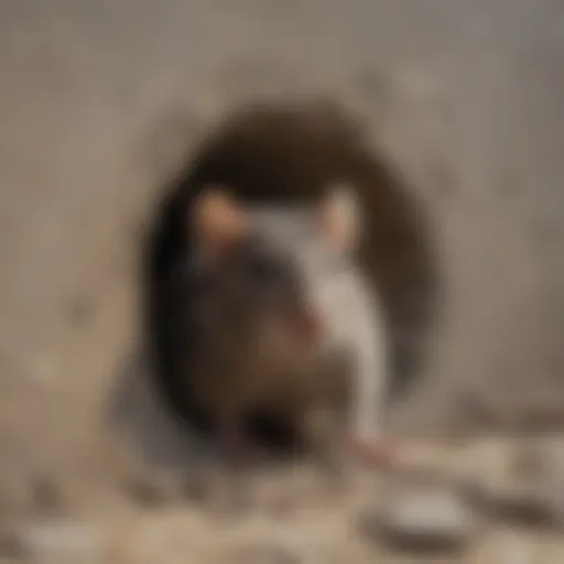 Close-up of a rat hole in concrete