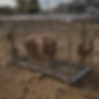 Detailed view of the mechanics and safety features of a live animal trap Close-up of trap mechanics and safety features