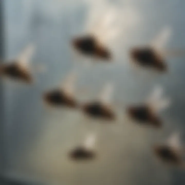 Close-up of cluster flies on a window