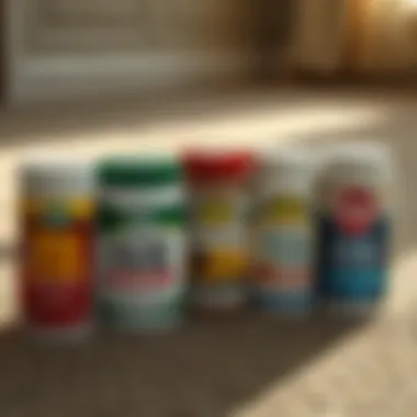 An overview of various carpet powders lined up for comparison.