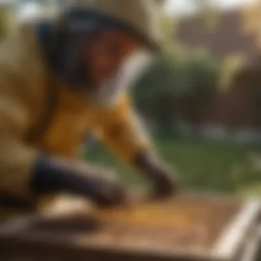 Bee removal expert assessing a hive