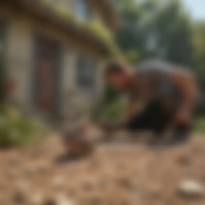 A homeowner inspecting their property for vulnerabilities to rodent infestations