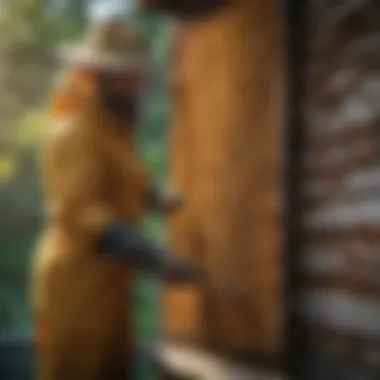Bee removal specialist inspecting a hive