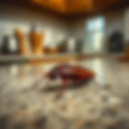Close-up view of a cockroach on a kitchen counter