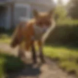 Fox in suburban yard showcasing its natural behavior