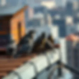 Birds nesting on a rooftop