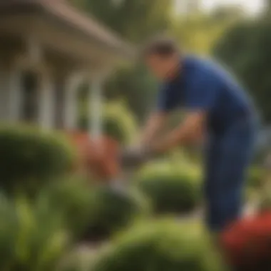 A homeowner inspecting their garden for pests