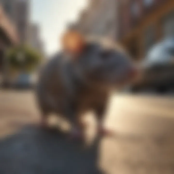 Close-up of a rat in an urban setting