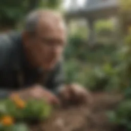 Dan the Bug Guy examining a garden for pests