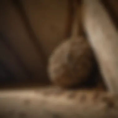 Close-up view of a wasp nest in an attic corner