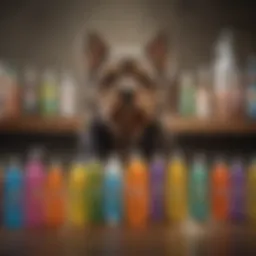 Collection of anti-flea dog shampoo bottles