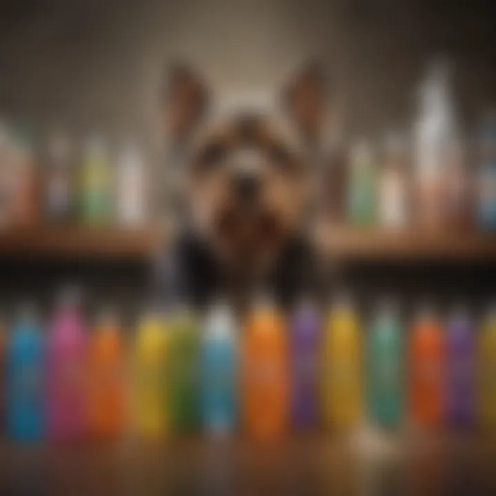 Collection of anti-flea dog shampoo bottles