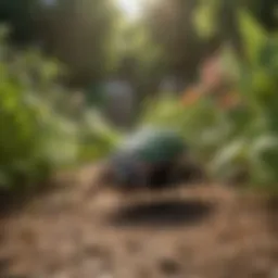 A close-up of an eco-friendly pest control solution being applied to a garden