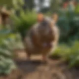 A close-up view of a rodent navigating through a garden