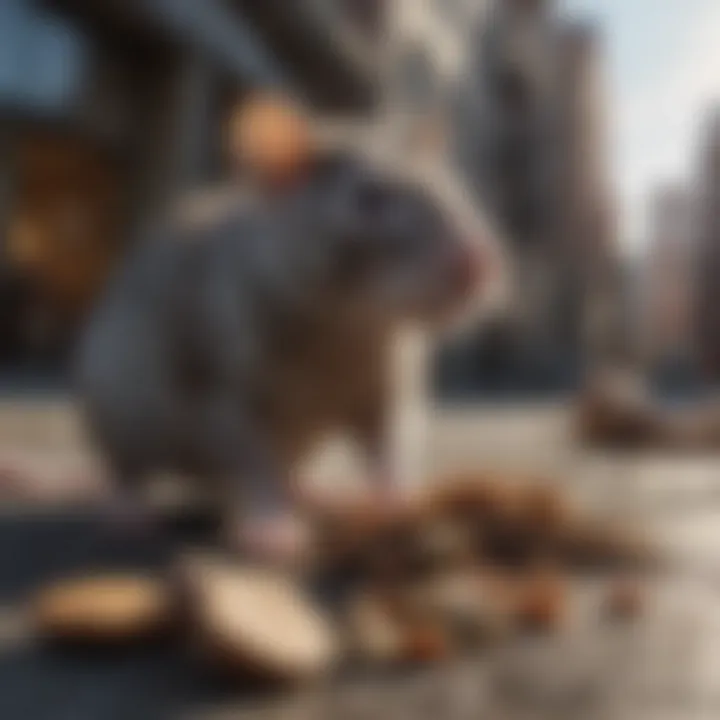 Rats scavenging food in a city