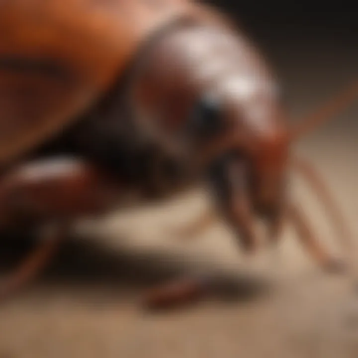 Close-up of cockroach feeding behavior