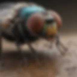 Close-up view of blow flies on a surface