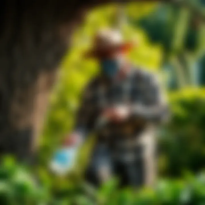 Gardener applying organic pest control solution