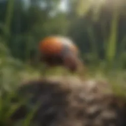 A tranquil outdoor setting with tall grass, highlighting tick habitats.