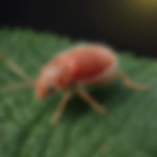 Close-up view of clover mites on a leaf