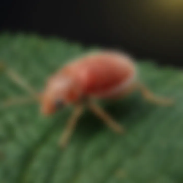 Close-up view of clover mites on a leaf