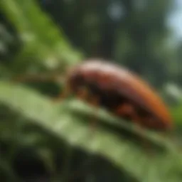 Close-up of a cockroach on outdoor foliage