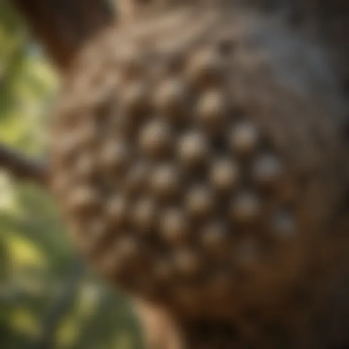 Close-up of a wasp nest in a tree