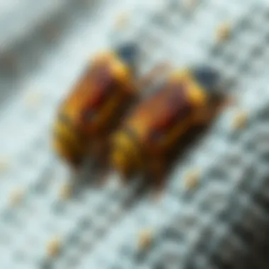 Close-up view of carpet beetles on fabric