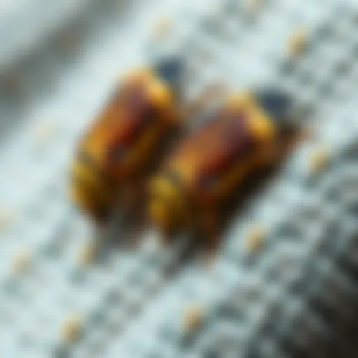 Close-up view of carpet beetles on fabric
