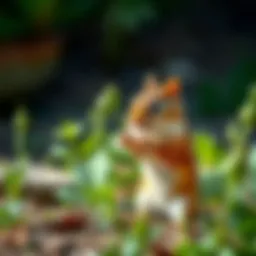Chipmunk in a garden looking for food