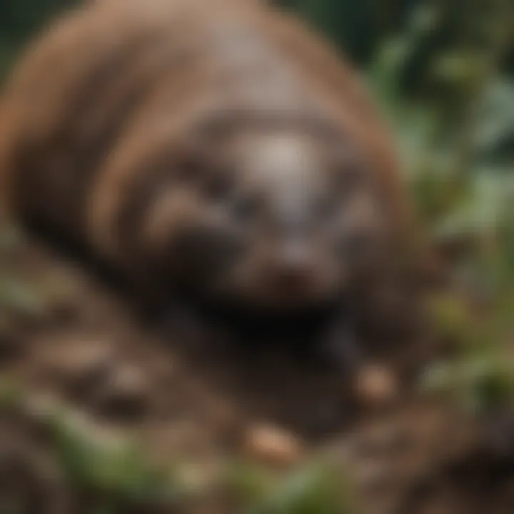 Close-up view of a molehill in a garden