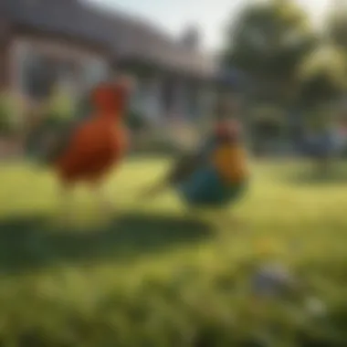 Birds Foraging on Lawn Colorful birds foraging on a lush lawn