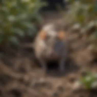 Close-up view of a rat hole in the yard