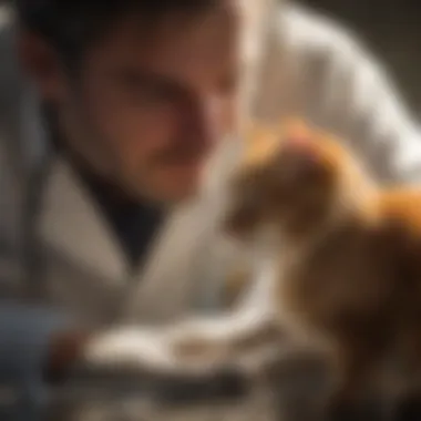 A veterinarian examining a cat for fleas