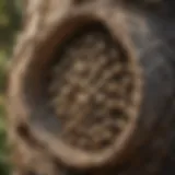 Close-up of a wasp nest in a tree