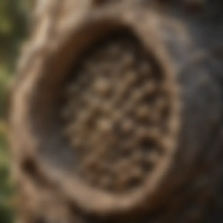 Close-up of a wasp nest in a tree