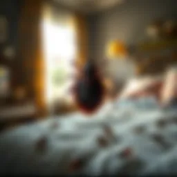 Illustration of a bed bug infestation in a bedroom setting