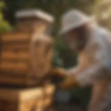 A beekeeper using gentle techniques to relocate a hive safely.