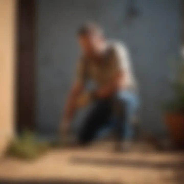 A homeowner applying natural repellents around a property.