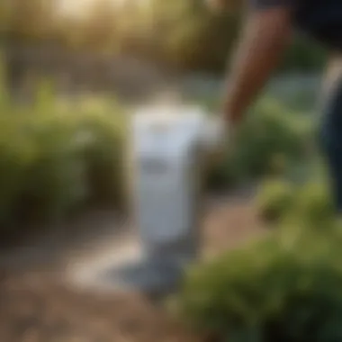 Close-up of pesticide powder being applied in a garden setting