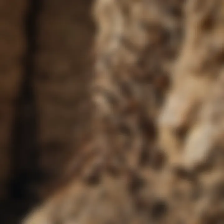 Close-up view of an ant colony in wall crevices