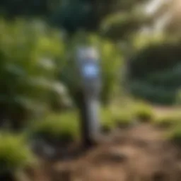 Ultrasonic mole repeller in a garden setting