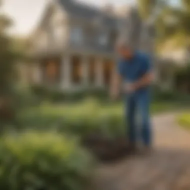 An illustration of integrated pest management strategies being applied in a home garden.