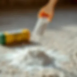 A close-up of fine powder used for flea and tick control on carpet.