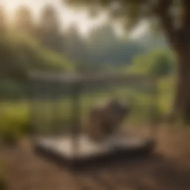 A heavy duty live animal trap positioned in a typical outdoor environment Heavy duty live animal trap in a natural setting